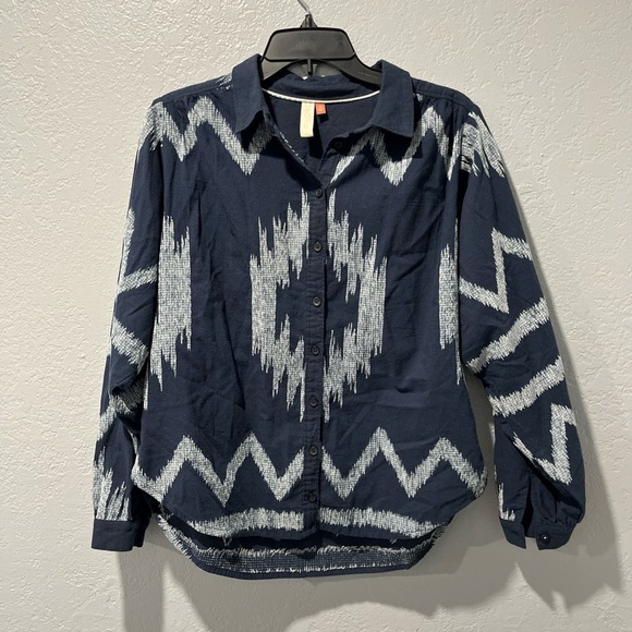 Pilcro Anthropologie Women Button Up Shirt Size XS Blue Western, Oversized Boho - Picture 2 of 4
